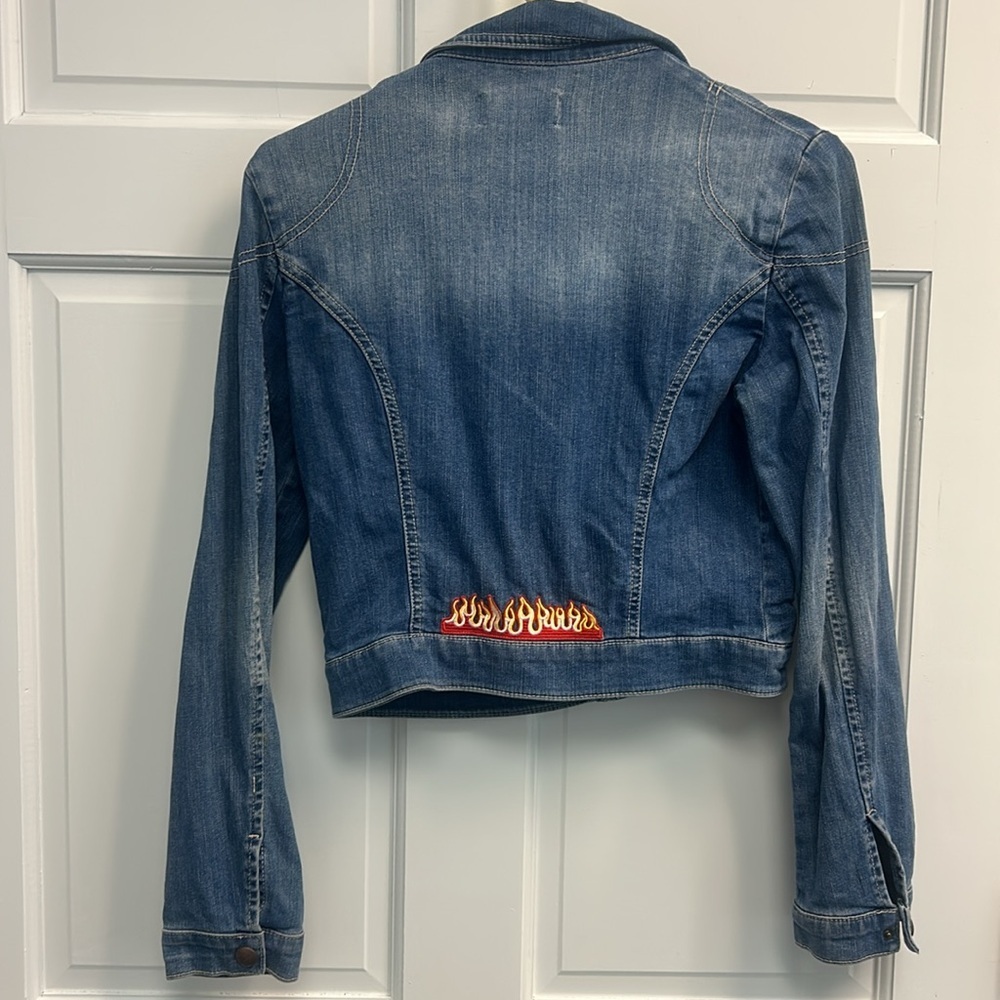 MNG by Mango Cropped Denim Moto Jacket Size M - Picture 4 of 7